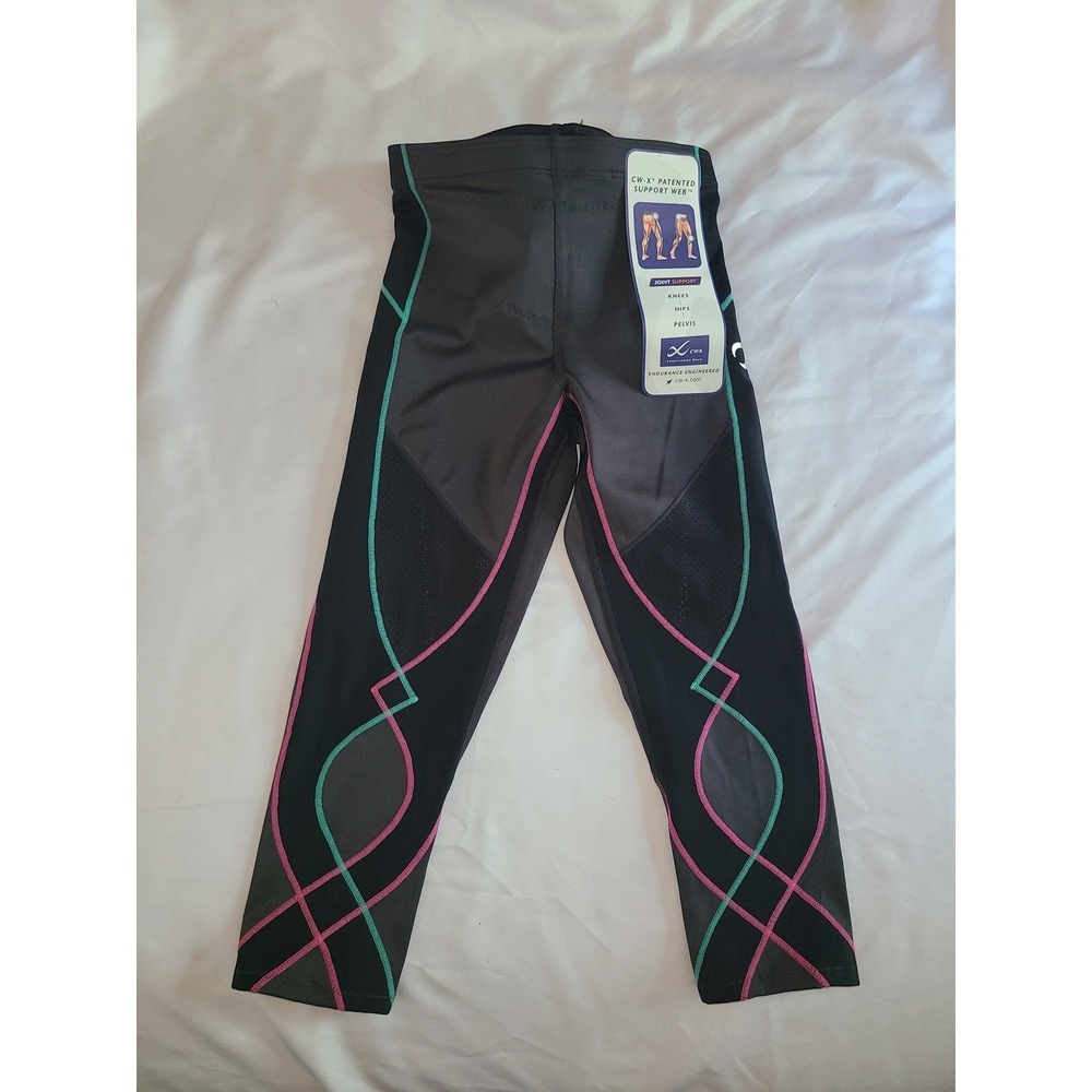 CW-X Womens Stabilyx Ventilator 3/4 Tights Black Pink Turquoise 127806 Small NWT